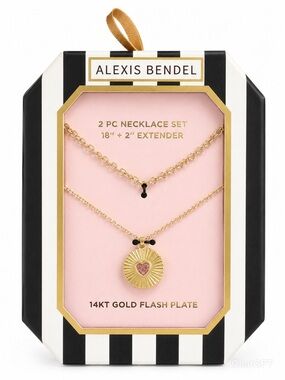Alexis Bendel 14k Gold Plated 2-Piece Necklace Set with Pink Heart Medallion